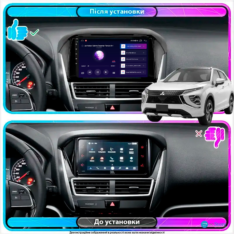 Штатная магнитола Lesko для Mitsubishi Eclipse Cross I Рестайлинг 2020-н.в. экран 9" 1/16Gb Wi-Fi GPS Base