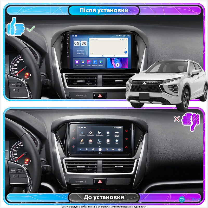 Штатная магнитола Lesko для Mitsubishi Eclipse Cross I Рестайлинг 2020-н.в. экран 9" 2/32Gb CarPlay 4G Wi-Fi GPS Prime