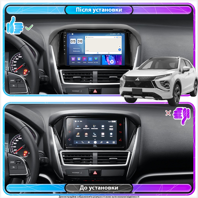 Штатная магнитола Lesko для Mitsubishi Eclipse Cross I Рестайлинг 2020-н.в. экран 9" 2/32Gb CarPlay 4G Wi-Fi GPS Prime