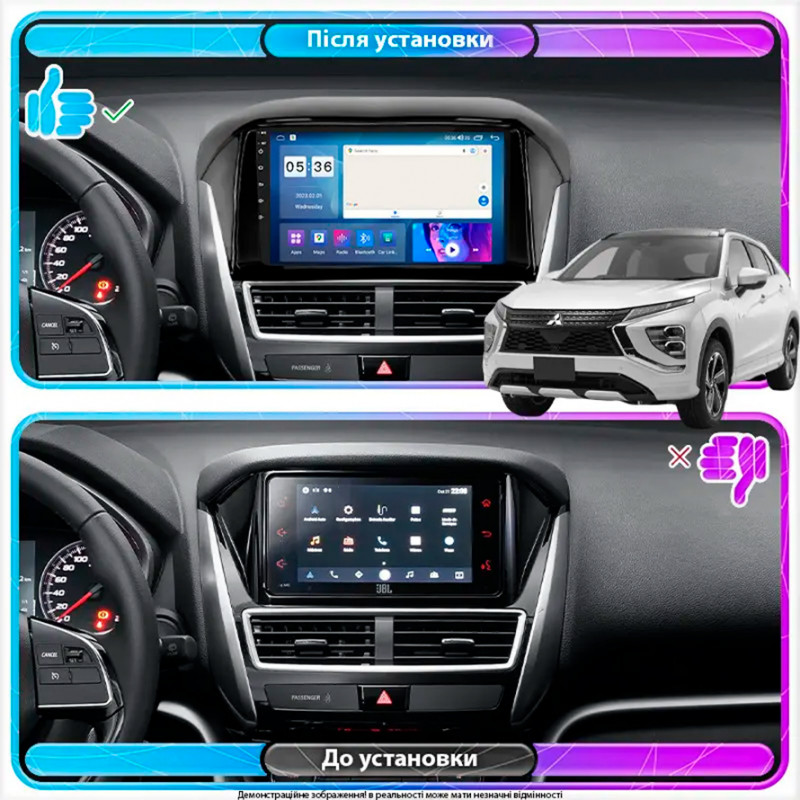 Штатная магнитола Lesko для Mitsubishi Eclipse Cross I Рестайлинг 2020-н.в. экран 9" 4/64Gb CarPlay 4G Wi-Fi GPS Prime