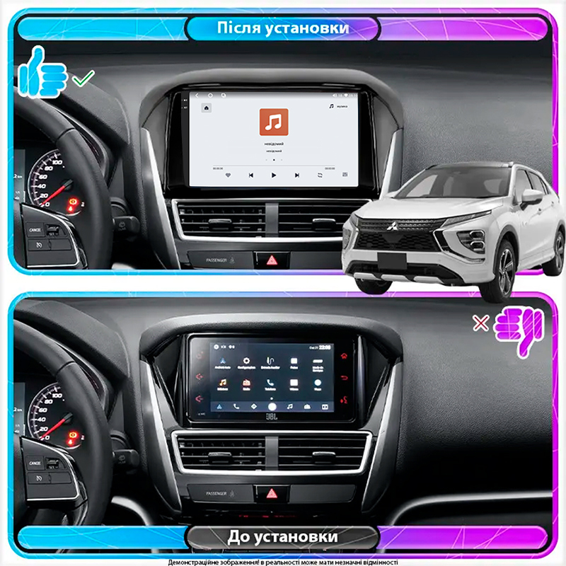 Штатная магнитола Lesko для Mitsubishi Eclipse Cross I Рестайлинг 2020-н.в. экран 9" 4/64 QLED CarPlay 4G Wi-Fi GPS 360 Prime