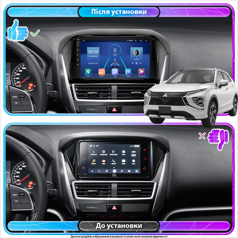 Штатная магнитола Lesko для Mitsubishi Eclipse Cross I Рестайлинг 2020-н.в. экран 9" 2/32Gb 4G Wi-Fi GPS Top