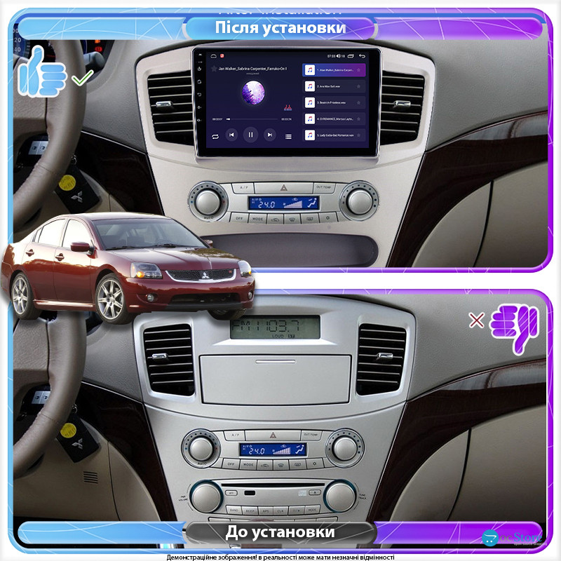 Штатная магнитола Lesko для Mitsubishi Galant IX Рестайлинг 2006-2008 экран 9" 4/64Gb CarPlay 4G Wi-Fi GPS Prime