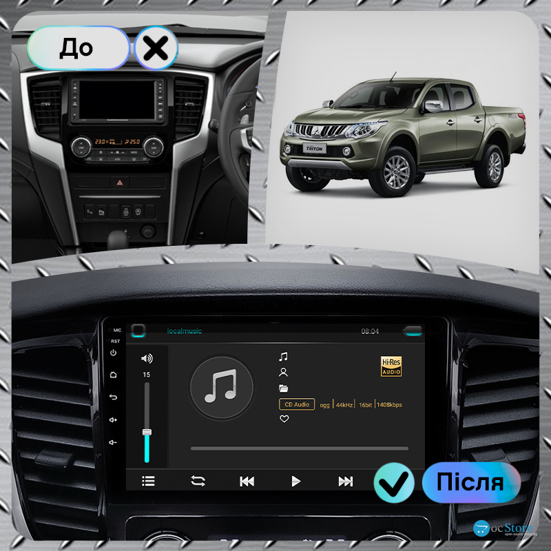 Штатная магнитола Lesko для Mitsubishi L200 V 2015-2019 экран 9" 1/16Gb Wi-Fi GPS Base