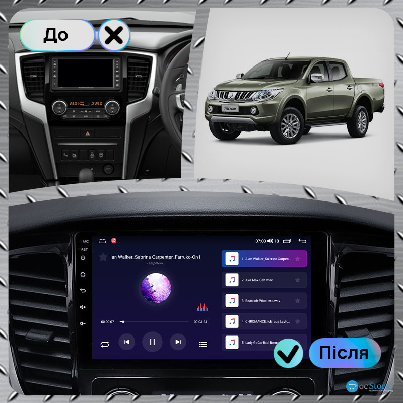 Штатная магнитола Lesko для Mitsubishi L200 V 2015-2019 экран 9" 2/32Gb CarPlay 4G Wi-Fi GPS Prime