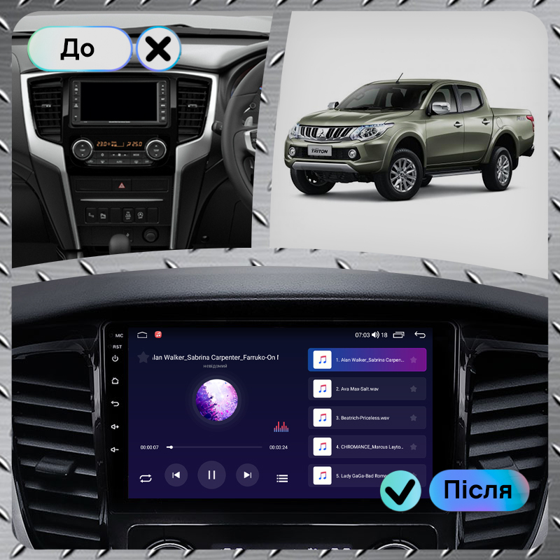 Штатная магнитола Lesko для Mitsubishi L200 V 2015-2019 экран 9" 4/64Gb CarPlay 4G Wi-Fi GPS Prime