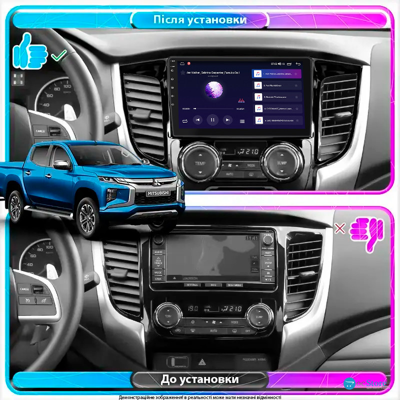 Штатная магнитола Lesko для Mitsubishi L200 V Manual AC 2015-2019 экран 9" 1/16Gb Wi-Fi GPS Base