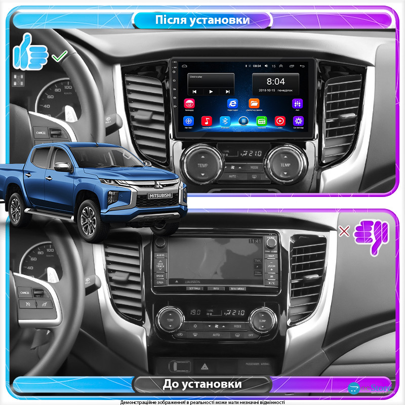 Штатная магнитола Lesko для Mitsubishi L200 V Manual AC 2015-2019 экран 9" 2/32Gb Wi-Fi GPS Base