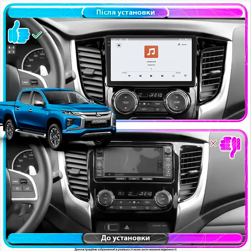 Штатная магнитола Lesko для Mitsubishi L200 V Manual AC 2015-2019 экран 9" 4/64 QLED CarPlay 4G Wi-Fi GPS 360 Prime