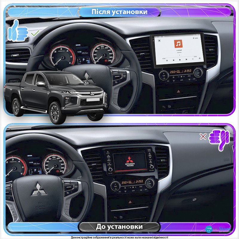 Штатная магнитола Lesko для Mitsubishi L200 V Рестайлинг 2018-н.в. экран 9" 4/64 QLED CarPlay 4G Wi-Fi GPS 360 Prime