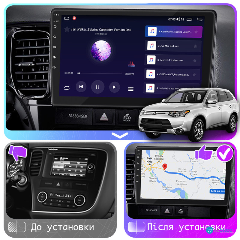 Штатная магнитола Lesko для Mitsubishi Outlander III 2012-2015 экран 10" 2/32Gb Wi-Fi GPS Base