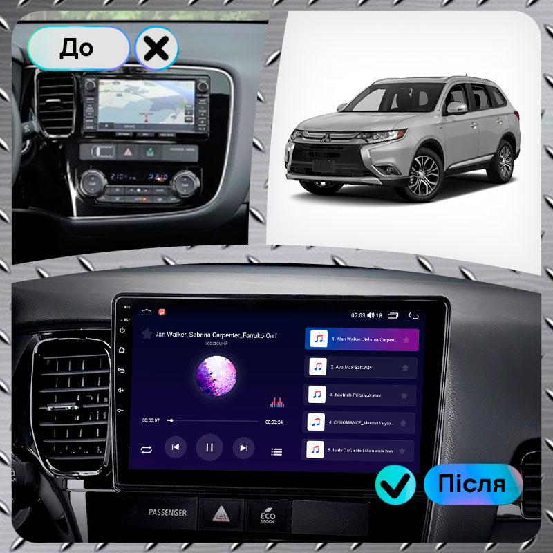 Штатная магнитола Lesko для Mitsubishi Outlander III Рестайлинг 2 2015-2018 экран 10" 4/64Gb CarPlay 4G Wi-Fi GPS Prime