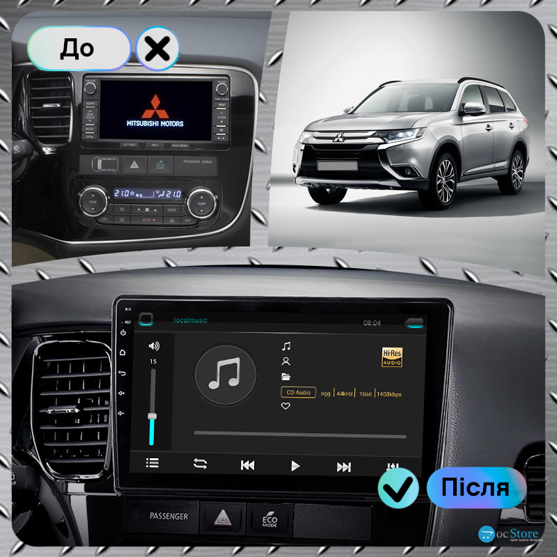 Штатная магнитола Lesko для Mitsubishi Outlander III Рестайлинг 2 2015-2018 экран 10" 2/32Gb 4G Wi-Fi GPS Top