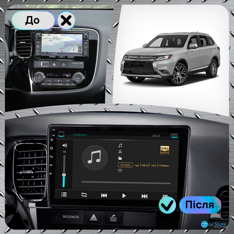 Штатная магнитола Lesko для Mitsubishi Outlander III Рестайлинг 2014-2015 экран 10" 2/32Gb Wi-Fi GPS Base