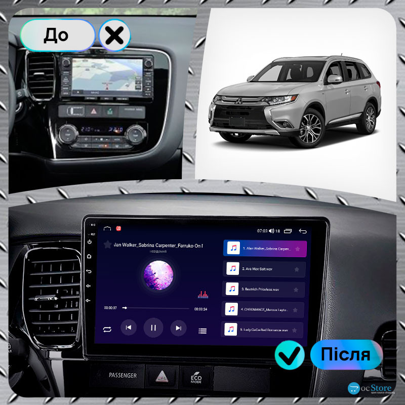 Штатная магнитола Lesko для Mitsubishi Outlander III Рестайлинг 3 2018-н.в. экран 10" 4/64Gb CarPlay 4G Wi-Fi GPS Prime