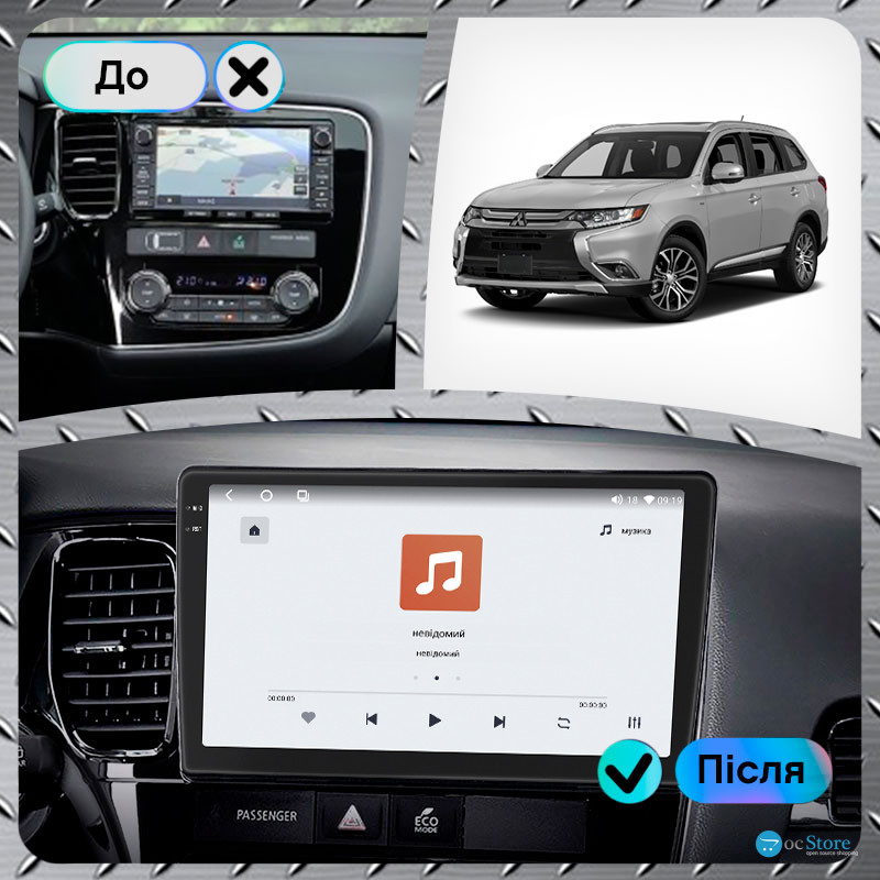 Штатная магнитола Lesko для Mitsubishi Outlander III Рестайлинг 3 2018-н.в. экран 10" 4/64 QLED CarPlay 4G Wi-Fi GPS 360 Prime