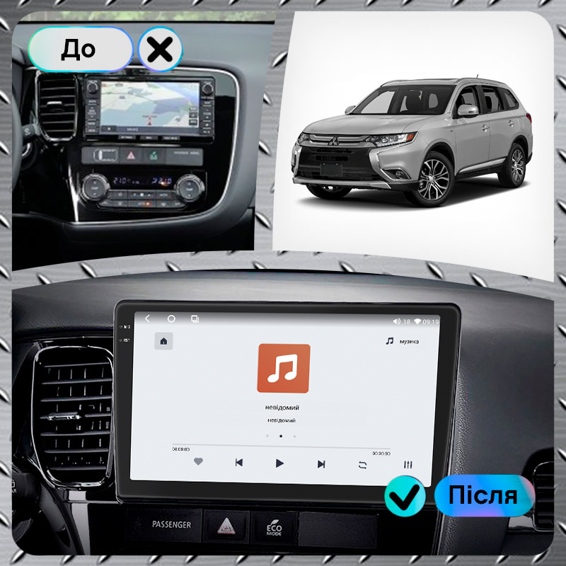 Штатная магнитола Lesko для Mitsubishi Outlander III Рестайлинг 3 2018-н.в. экран 10" 4/64 QLED CarPlay 4G Wi-Fi GPS 360 Prime