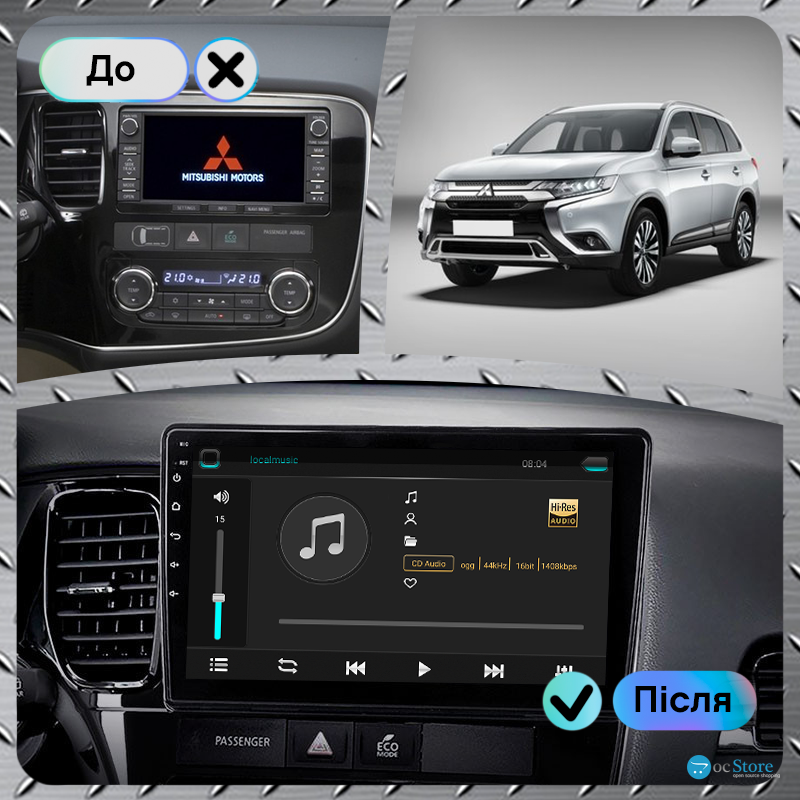 Штатная магнитола Lesko для Mitsubishi Outlander III Рестайлинг 3 2018-н.в. экран 10" 4/64Gb 4G Wi-Fi GPS Top