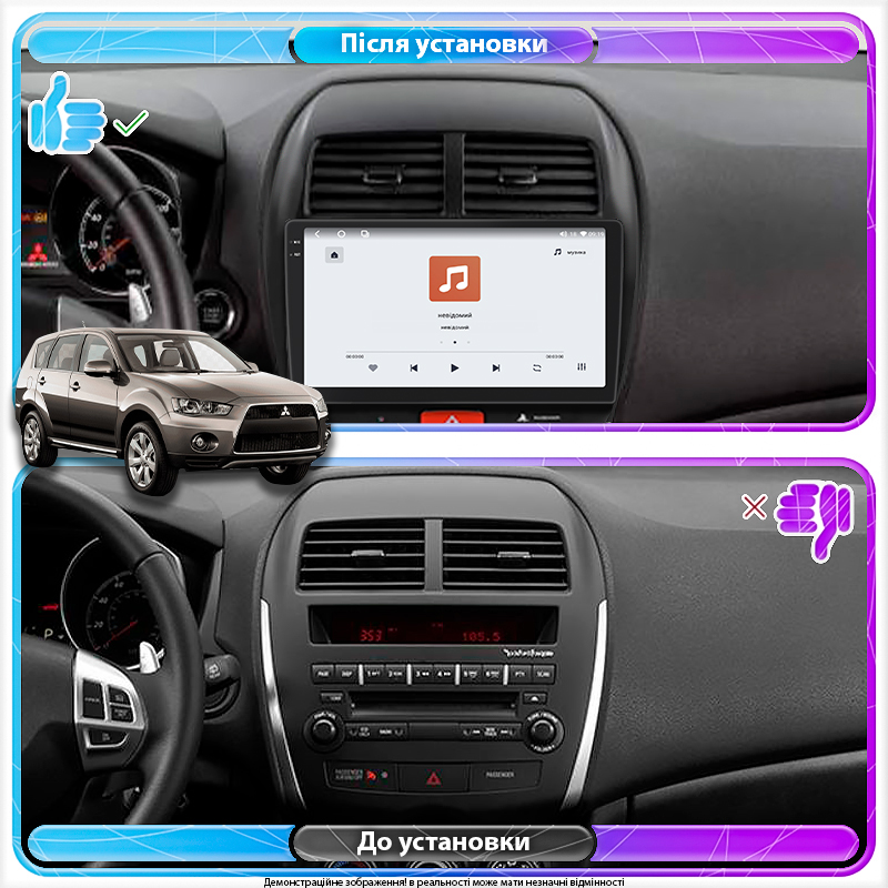 Штатная магнитола Lesko для Mitsubishi Outlander Sport I 2010-2013 экран 10" 4/64 QLED CarPlay 4G Wi-Fi GPS 360 Prime