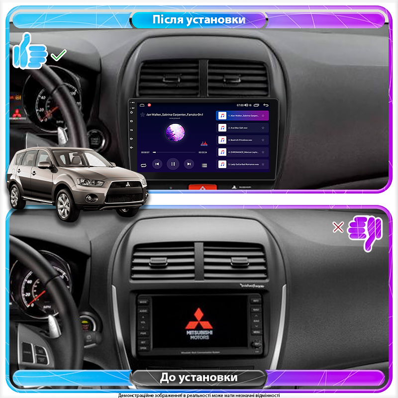Штатная магнитола Lesko для Mitsubishi Outlander Sport I Рестайлинг 2012-2016 экран 10" 1/16Gb Wi-Fi GPS Base