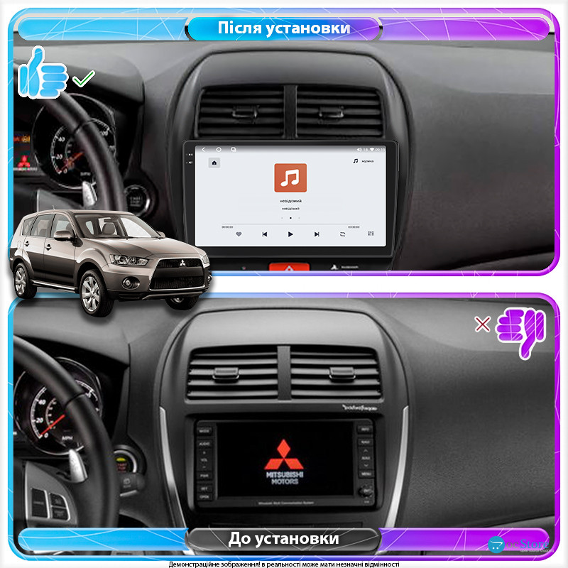 Штатная магнитола Lesko для Mitsubishi Outlander Sport I Рестайлинг 2012-2016 экран 10" 4/64 QLED CarPlay 4G Wi-Fi GPS 360 Prime