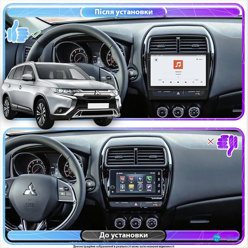 Штатная магнитола Lesko для Mitsubishi Outlander Sport I Рестайлинг 3 2020-н.в. экран 10" 4/64 QLED CarPlay 4G Wi-Fi GPS 360 Prime