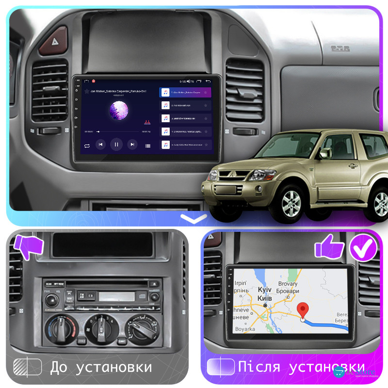 Штатная магнитола Lesko для Mitsubishi Pajero III 1999-2002 экран 9" 2/32Gb CarPlay 4G Wi-Fi GPS Prime