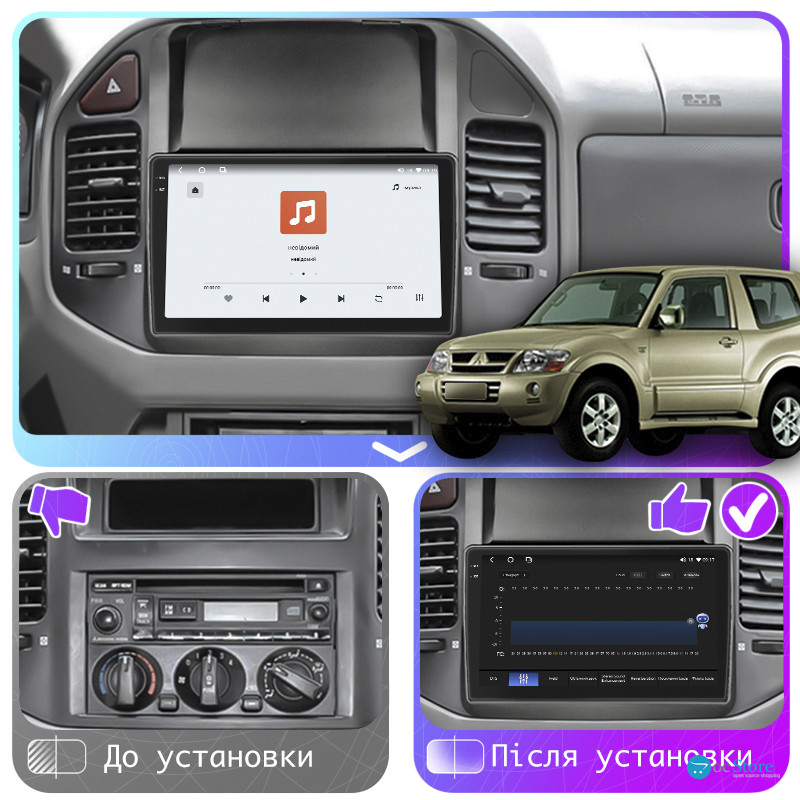 Штатная магнитола Lesko для Mitsubishi Pajero III 1999-2002 экран 9" 4/64 QLED CarPlay 4G Wi-Fi GPS 360 Prime