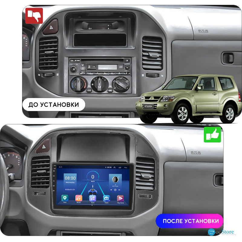 Штатная магнитола Lesko для Mitsubishi Pajero III 1999-2002 экран 9" 2/32Gb 4G Wi-Fi GPS Top