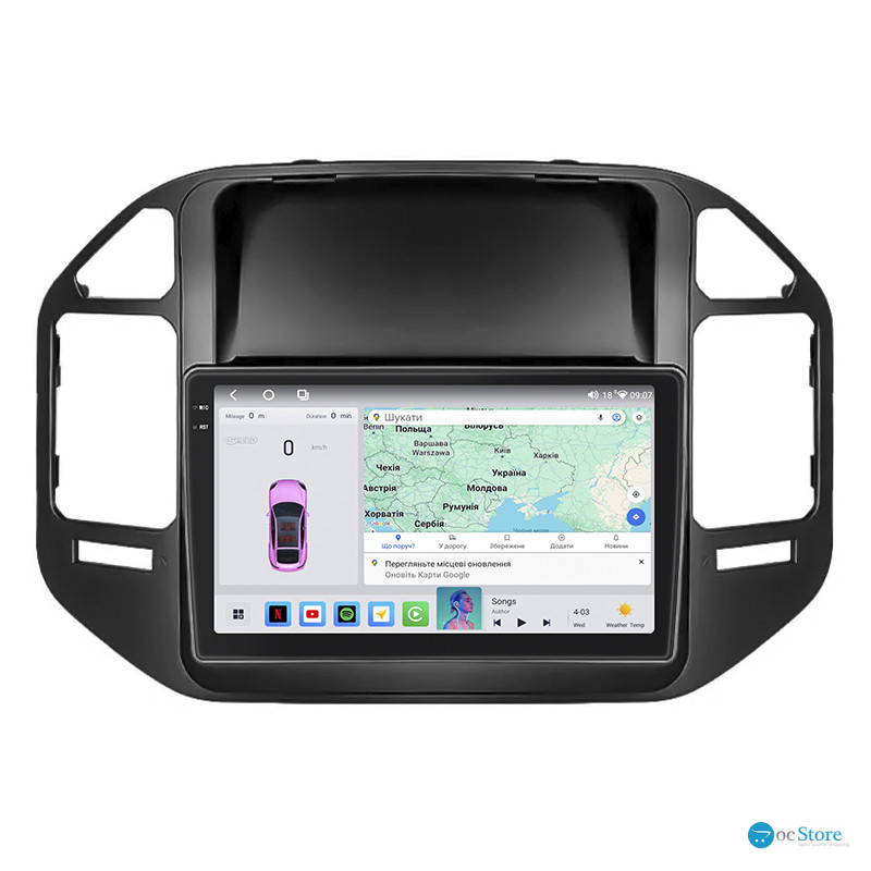 Штатная магнитола Lesko для Mitsubishi Pajero III Рестайлинг 2002-2006 экран 9" 4/64 QLED CarPlay 4G Wi-Fi GPS 360 Prime