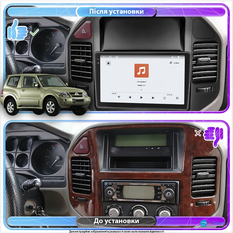 Штатная магнитола Lesko для Mitsubishi Pajero III Рестайлинг 2002-2006 экран 9" 4/64 QLED CarPlay 4G Wi-Fi GPS 360 Prime