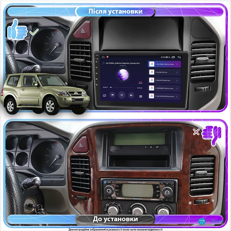 Штатная магнитола Lesko для Mitsubishi Pajero III Рестайлинг 2002-2006 экран 9" 2/32Gb 4G Wi-Fi GPS Top