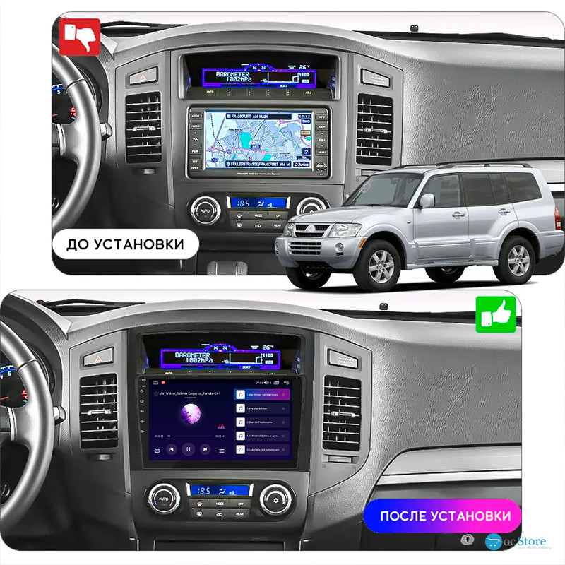 Штатная магнитола Lesko для Mitsubishi Pajero IV 2006-2011 экран 9" 2/32Gb CarPlay 4G Wi-Fi GPS Prime