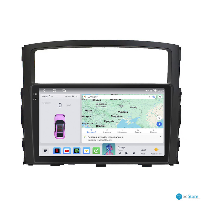 Штатная магнитола Lesko для Mitsubishi Pajero IV 2006-2011 экран 9" 4/64 QLED CarPlay 4G Wi-Fi GPS 360 Prime