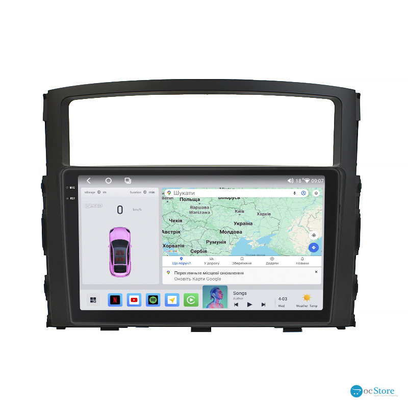 Штатная магнитола Lesko для Mitsubishi Pajero IV Рестайлинг 1 2011-2014 экран 9" 4/64 QLED CarPlay 4G Wi-Fi GPS 360 Prime
