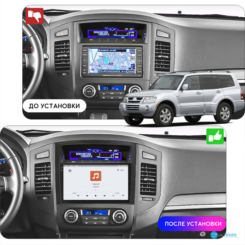 Штатная магнитола Lesko для Mitsubishi Pajero IV Рестайлинг 1 2011-2014 экран 9" 4/64 QLED CarPlay 4G Wi-Fi GPS 360 Prime