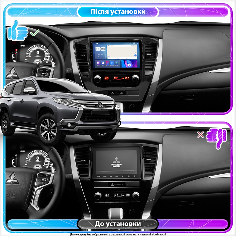 Штатная магнитола Lesko для Mitsubishi Pajero Sport III 2015-2021 экран 9" 2/32Gb CarPlay 4G Wi-Fi GPS Prime