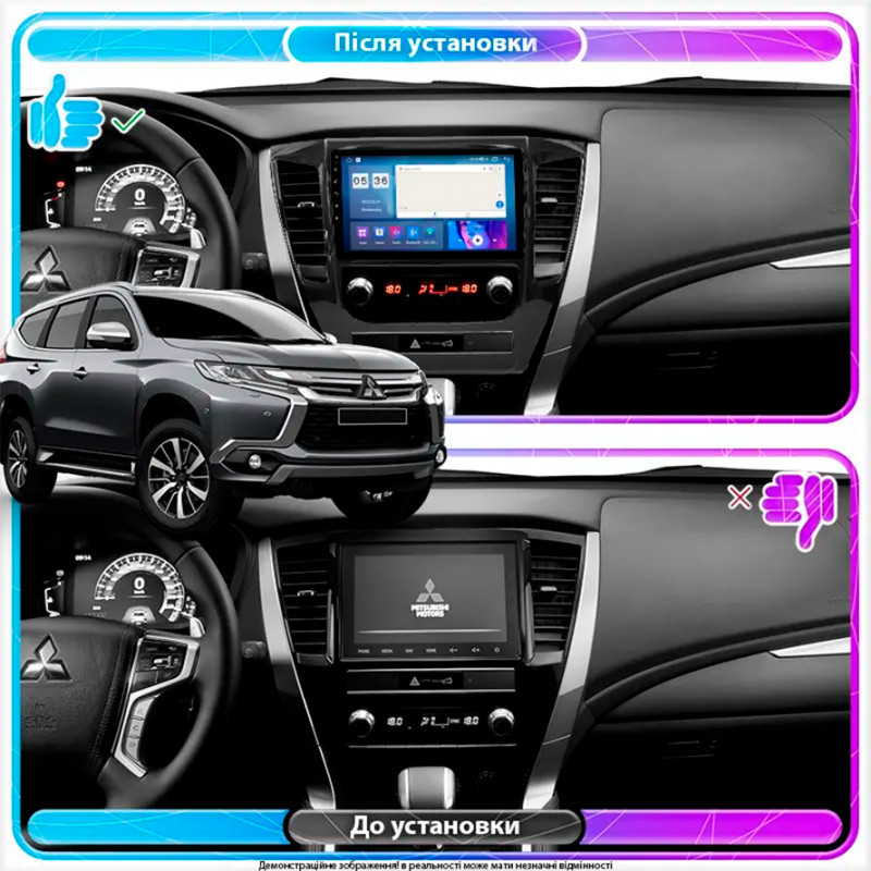 Штатная магнитола Lesko для Mitsubishi Pajero Sport III 2015-2021 экран 9" 4/64Gb CarPlay 4G Wi-Fi GPS Prime