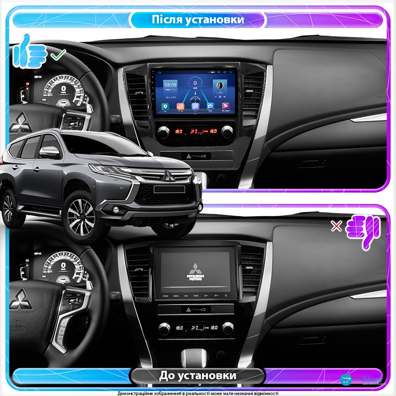 Штатная магнитола Lesko для Mitsubishi Pajero Sport III 2015-2021 экран 9" 2/32Gb 4G Wi-Fi GPS Top