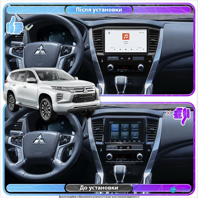 Штатная магнитола Lesko для Mitsubishi Pajero Sport III Рестайлинг 2019-н.в. экран 10" 4/64 QLED CarPlay 4G Wi-Fi GPS 360 Prime