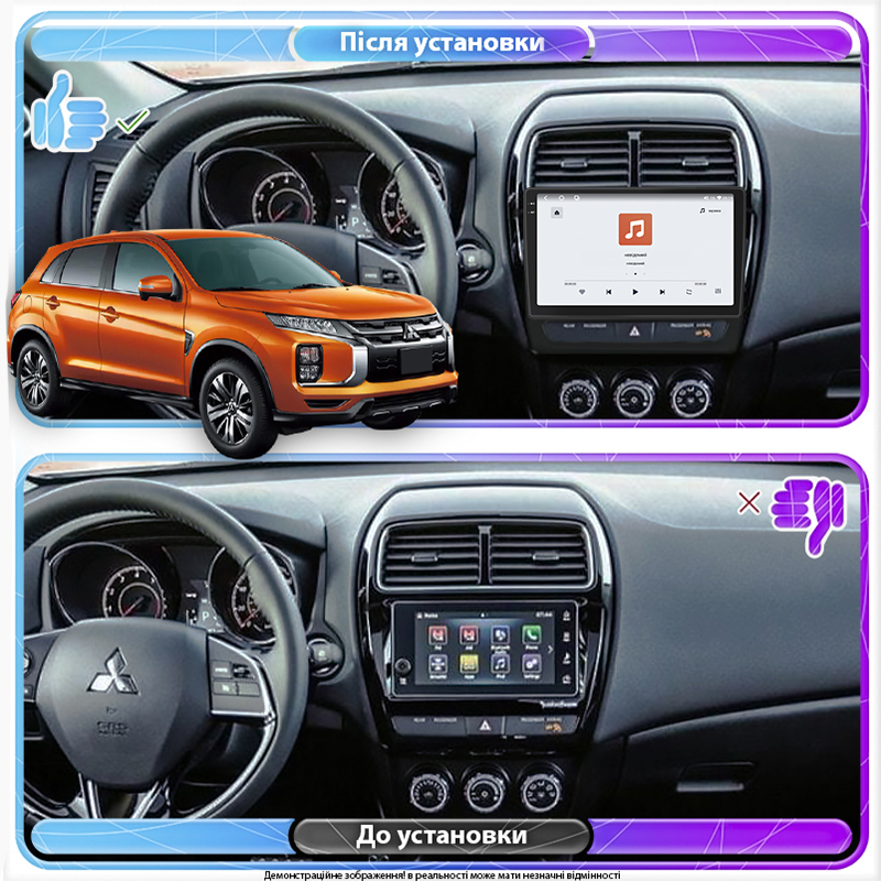 Штатная магнитола Lesko для Mitsubishi RVR III Рестайлинг 3 2019-н.в. экран 10" 4/64 QLED CarPlay 4G Wi-Fi GPS 360 Prime