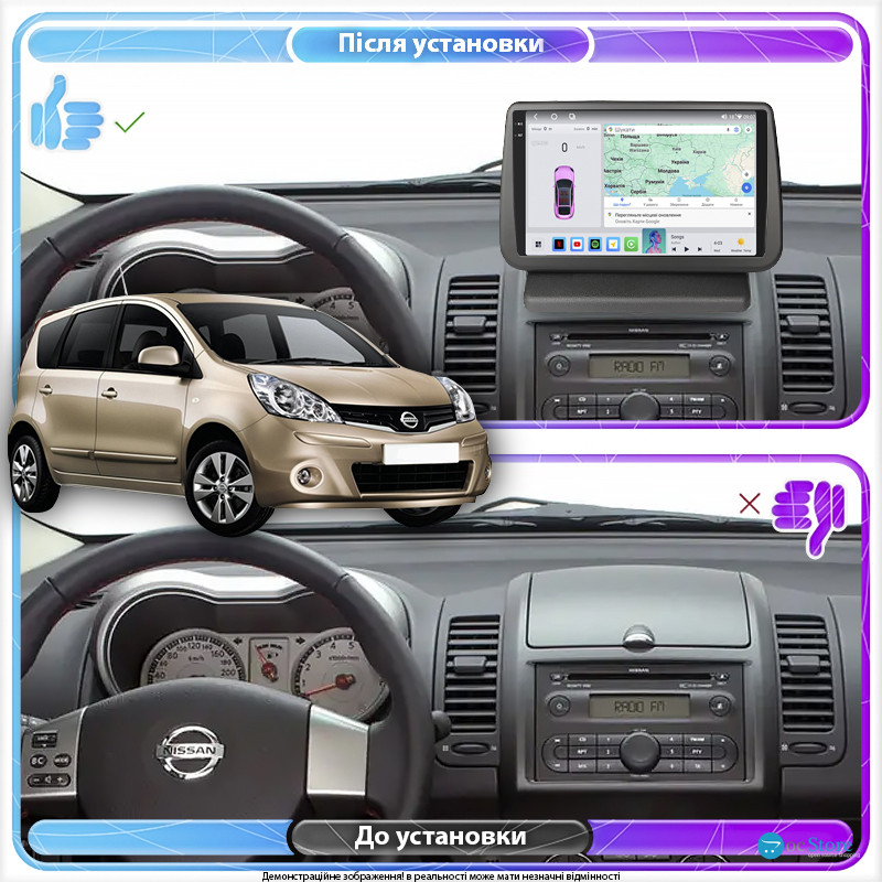 Штатная магнитола Lesko для Nissan Note I Рестайлинг 2008-2013 экран 9" 4/64 QLED CarPlay 4G Wi-Fi GPS 360 Prime