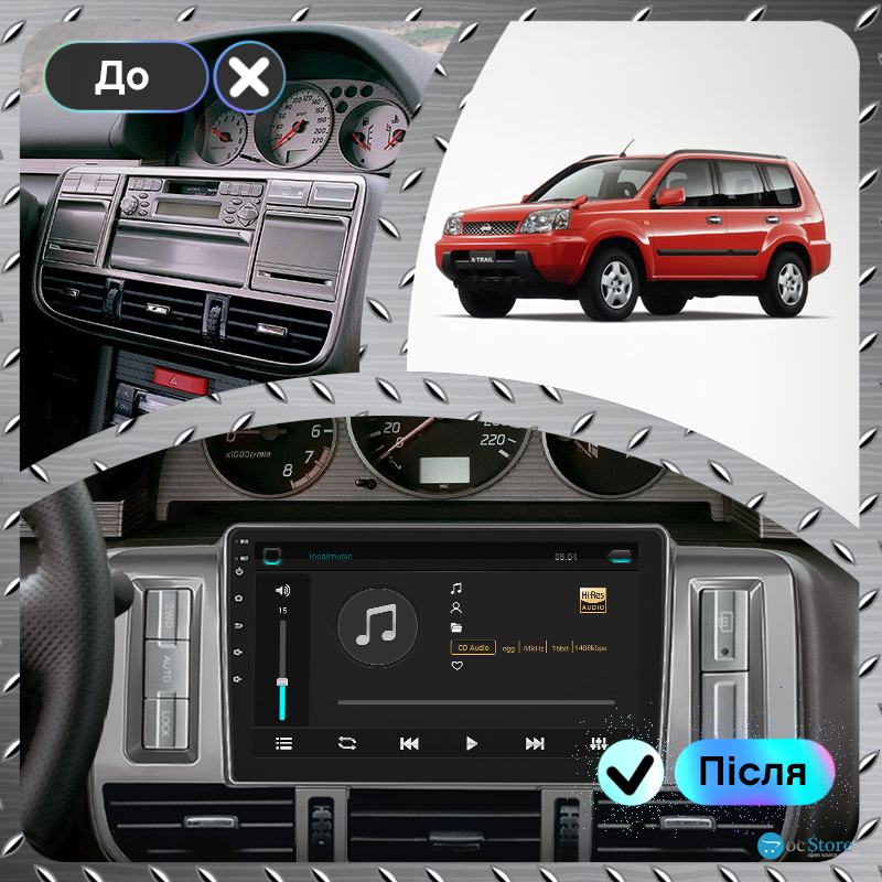 Штатная магнитола Lesko для Nissan X-Trail I 2000-2003 экран 9" 2/32Gb 4G Wi-Fi GPS Top
