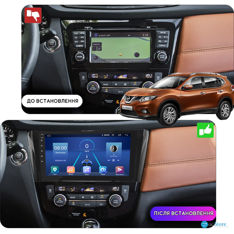 Штатная магнитола Lesko для Nissan X-Trail III Рестайлинг 2017-2021 экран 10" 2/32Gb 4G Wi-Fi GPS Top