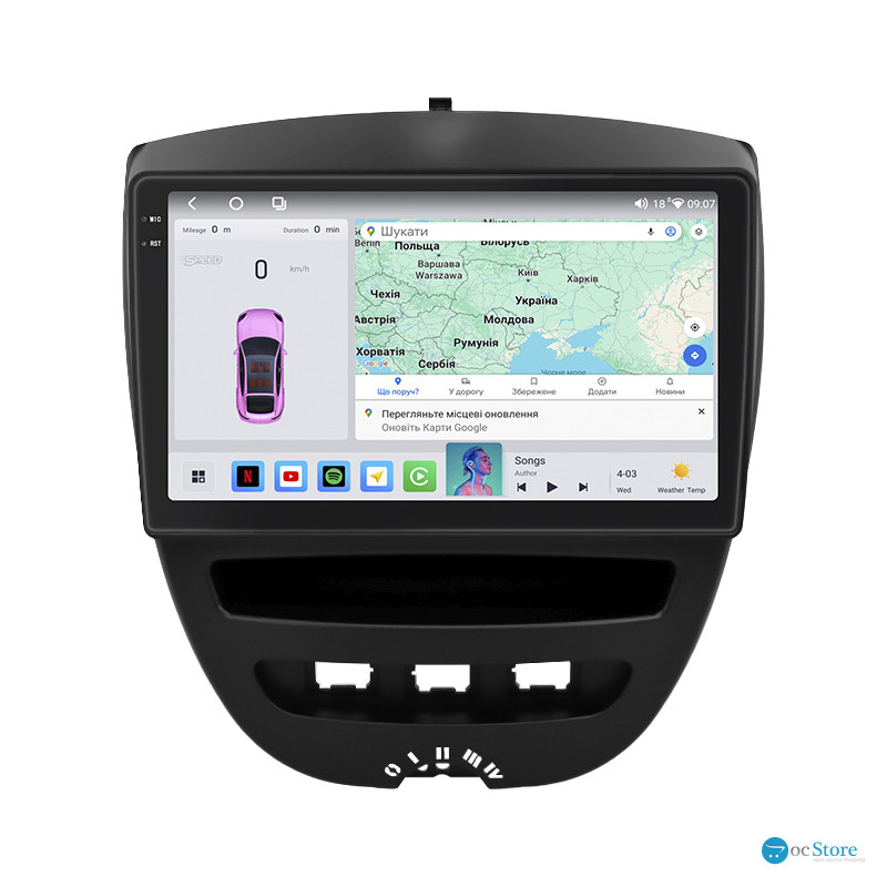 Штатная магнитола Lesko для Peugeot 107 I Рестайлинг 2 2012-2014 экран 10" 4/64 QLED CarPlay 4G Wi-Fi GPS 360 Prime