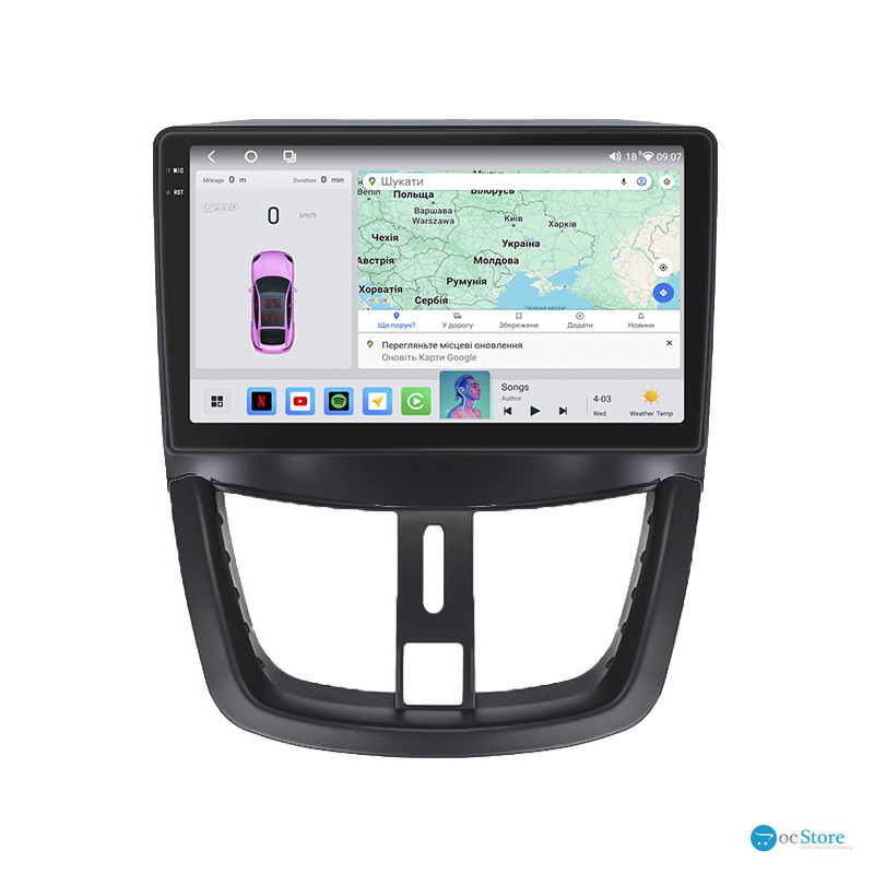 Штатная магнитола Lesko для Peugeot 207 I 2006-2009 экран 9" 4/64 QLED CarPlay 4G Wi-Fi GPS 360 Prime