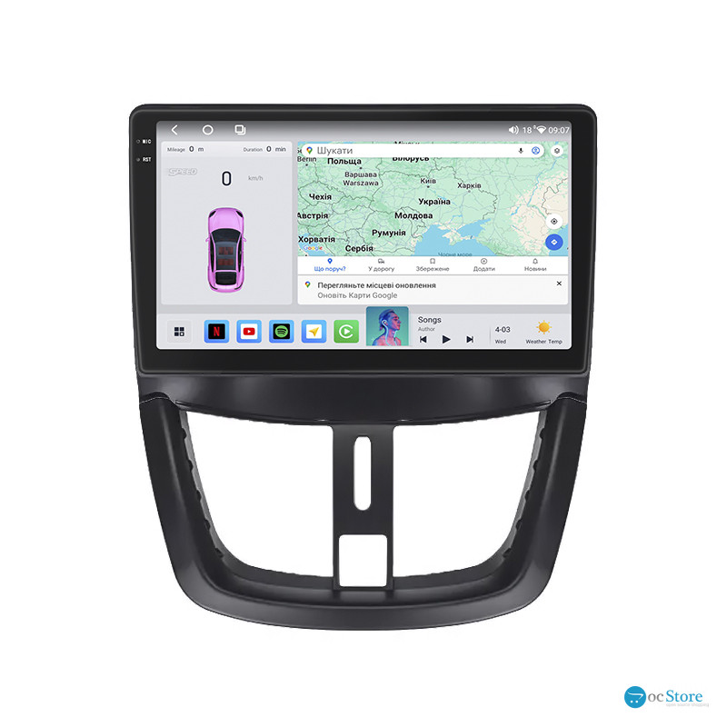 Штатная магнитола Lesko для Peugeot 207 I Рестайлинг 2009-2015 экран 9" 4/64 QLED CarPlay 4G Wi-Fi GPS 360 Prime