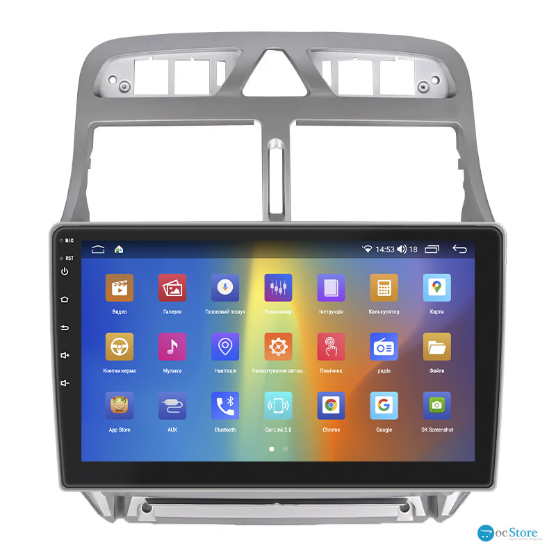 Штатная магнитола Lesko для Peugeot 307 I 2001-2005 экран 9" 4/64Gb CarPlay 4G Wi-Fi GPS Prime
