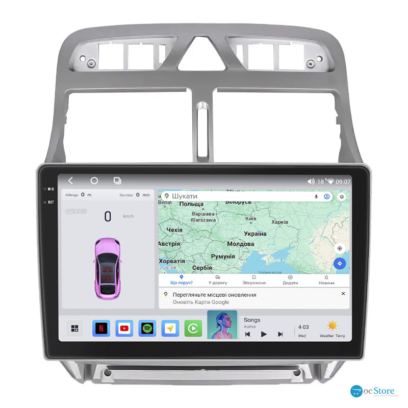 Штатная магнитола Lesko для Peugeot 307 I 2001-2005 экран 9" 4/64 QLED CarPlay 4G Wi-Fi GPS 360 Prime