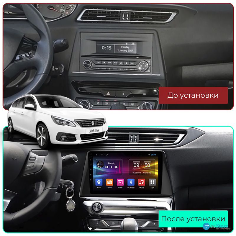 Штатная магнитола Lesko для Peugeot 308 II 2013-2017 экран 10" 4/32Gb 4G Wi-Fi GPS Top